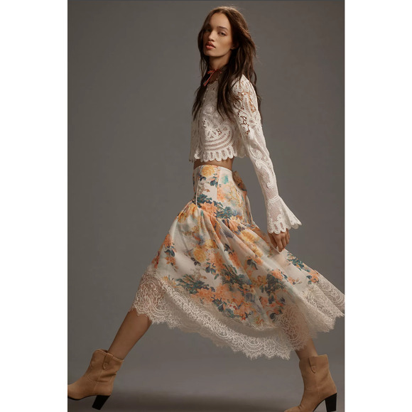 NEW Anthropologie Floral Lace A-Line Skirt - Medium - Picture 2 of 8